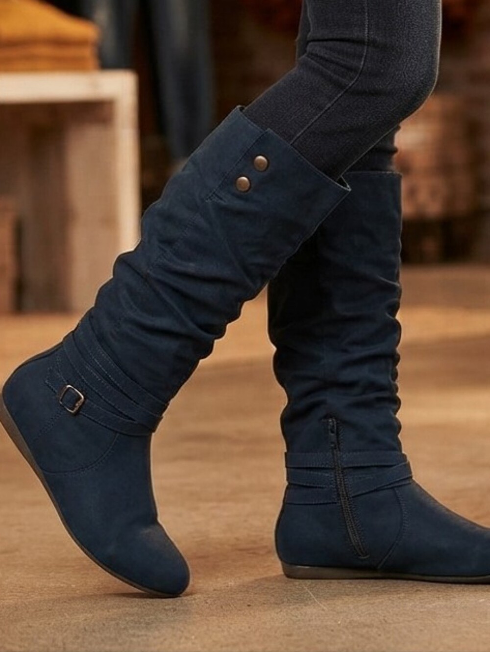 ​Joe Boxer Blue Faux Suede Slouchy Knee High Boots Robbie Style Size 10M